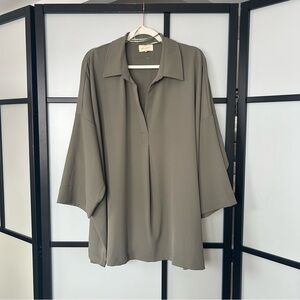 [2X] MELLODAY Olive Green Collared Tunic Style Short Sleeve Blouse Women’s